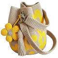 Handmade Crochet Cylinder Bag – Boho Floral Tote with Optional Flower Tassels