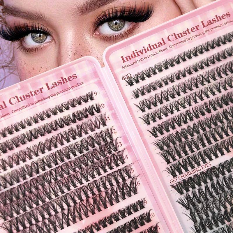 DIY Cluster Lash Extension Kit – D Curl Individual Lashes with Adhesive & Tools