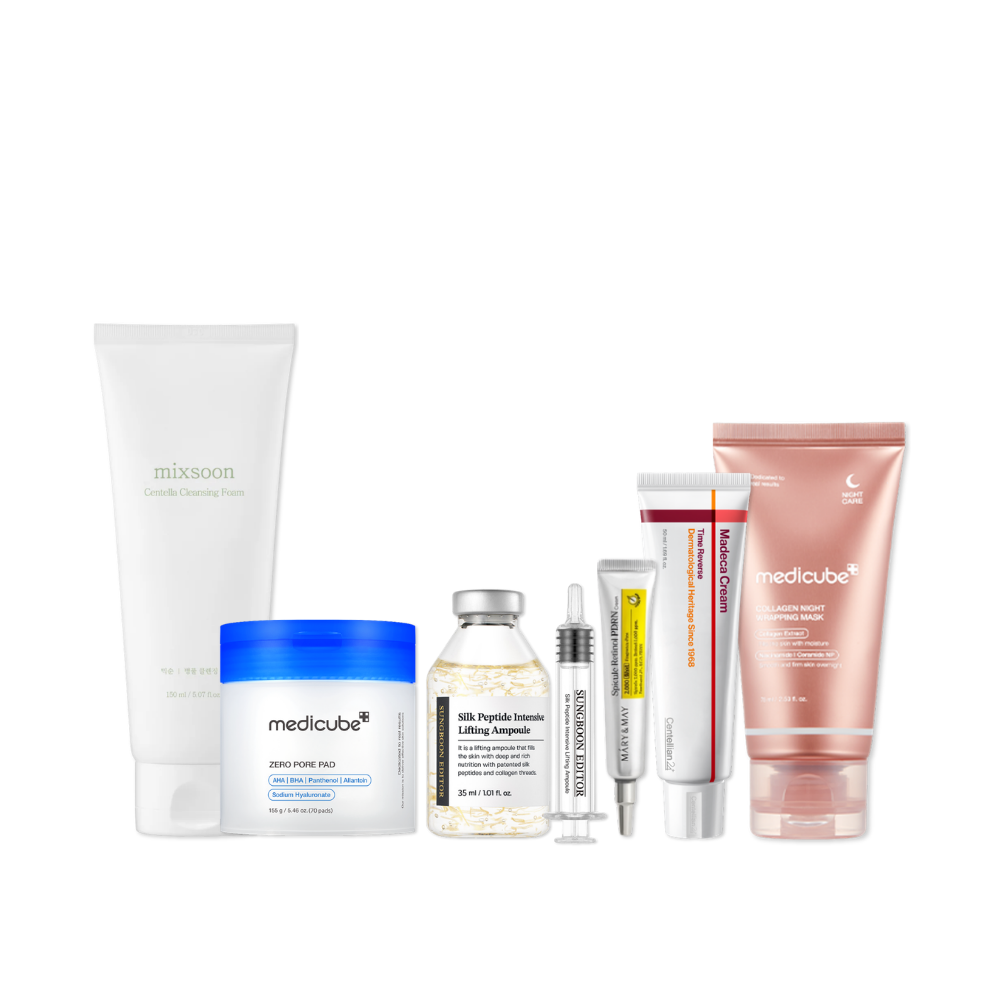 Korean Derma-Pharmacy Skincare Set — 6-Step Clinical Routine Bundle | Cleanse, Exfoliate, Firm, Treat & Repair