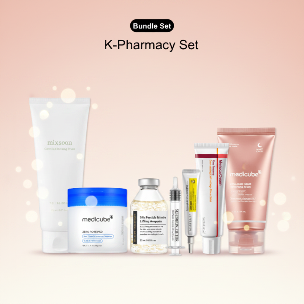 Korean Derma-Pharmacy Skincare Set — 6-Step Clinical Routine Bundle | Cleanse, Exfoliate, Firm, Treat & Repair