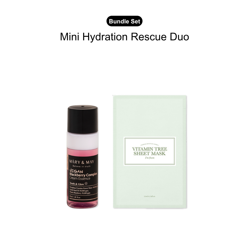 Mary&May + ImFrom Mini Hydration Rescue Duo — Blackberry Cream Essence & Vitamin Tree Sheet Mask Bundle