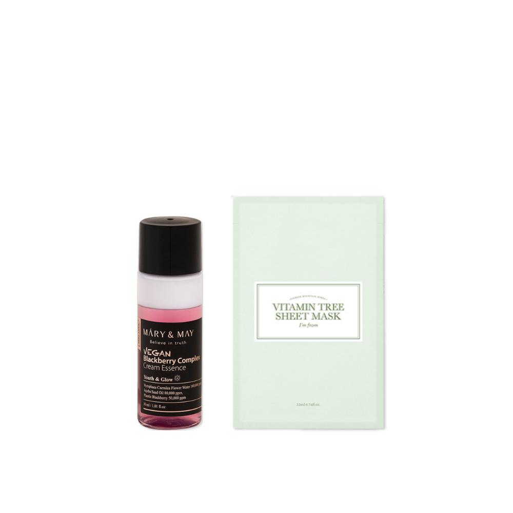 Mary&May + ImFrom Mini Hydration Rescue Duo — Blackberry Cream Essence & Vitamin Tree Sheet Mask Bundle