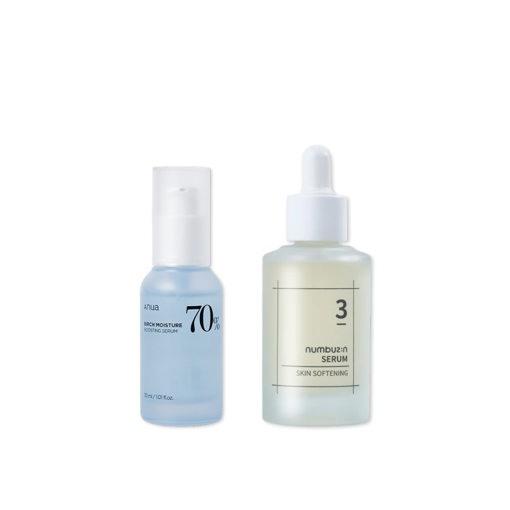 Anua + Numbuzin Aqua Boost Serum Duo — Birch 70 Moisture Serum & No.3 Skin Softening Serum Bundle