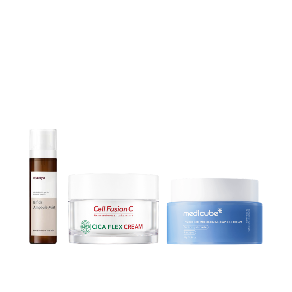 Korean Skin Barrier Restore Set — CellFusionC Cica Cream + Ma:nyo Bifida Mist + Medicube Capsule Cream Bundle