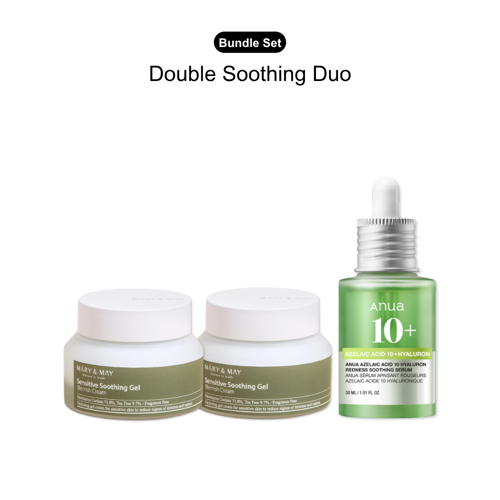 Korean Skincare Bundle for Sensitive Skin — Mary&May Soothing Gel Cream + Anua Azelaic Serum (50% OFF)