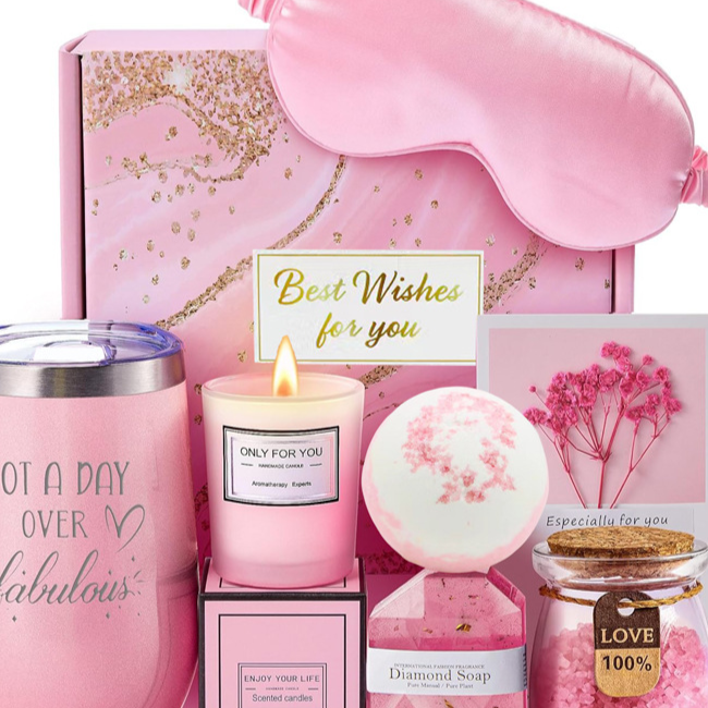 Luxury Spa Gift Basket Set – Pink & Purple Self-Care Gift Box for Women | Birthday, Wedding & Holiday