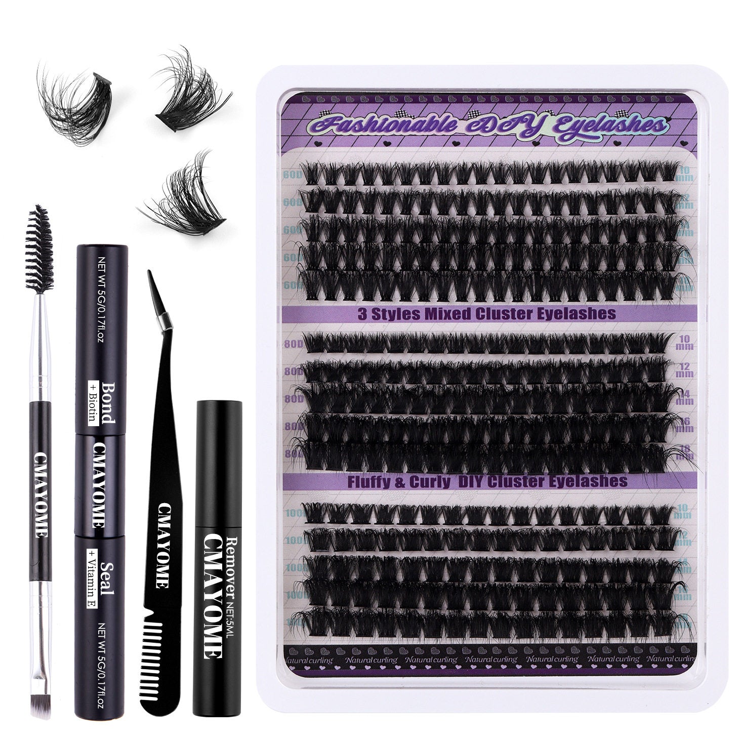 DIY Cluster Lash Extension Kit – D Curl Individual Lashes with Adhesive & Tools