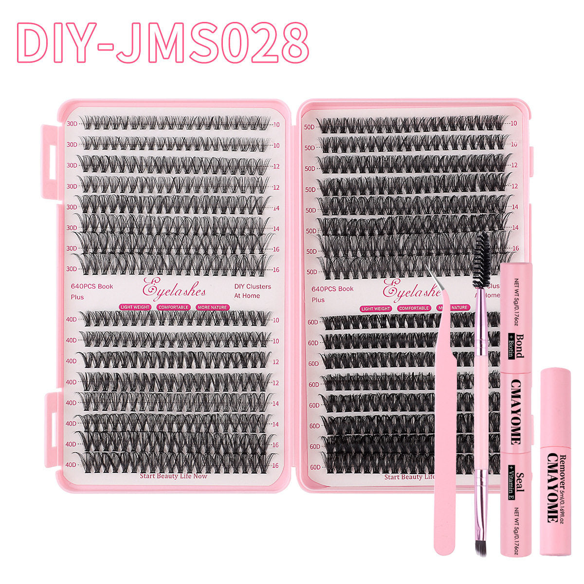 DIY Cluster Lash Extension Kit – D Curl Individual Lashes with Adhesive & Tools
