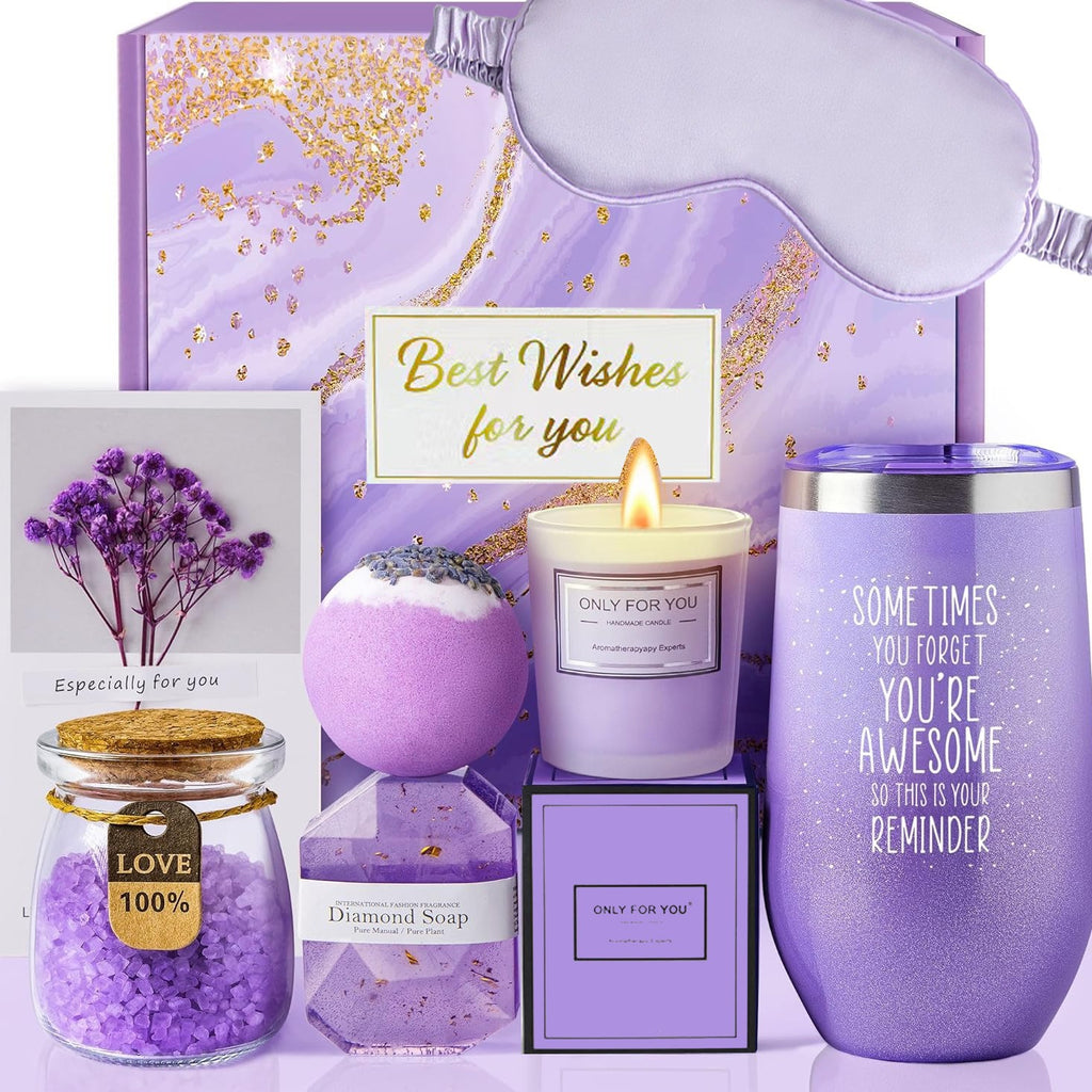 Luxury Spa Gift Basket Set – Pink & Purple Self-Care Gift Box for Women | Birthday, Wedding & Holiday