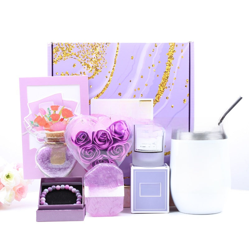 Luxury Spa Gift Basket Set – Pink & Purple Self-Care Gift Box for Women | Birthday, Wedding & Holiday