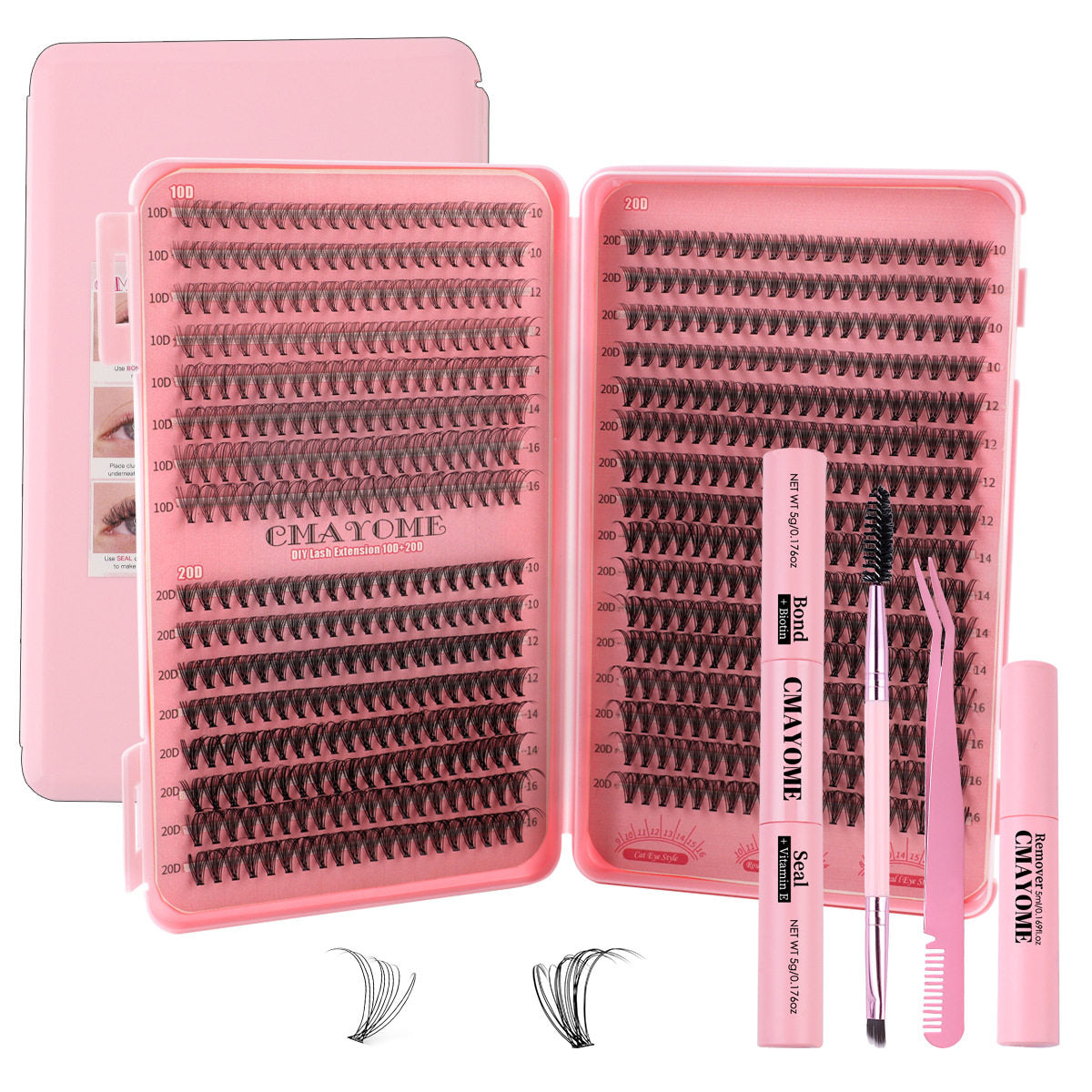 DIY Cluster Lash Extension Kit – D Curl Individual Lashes with Adhesive & Tools