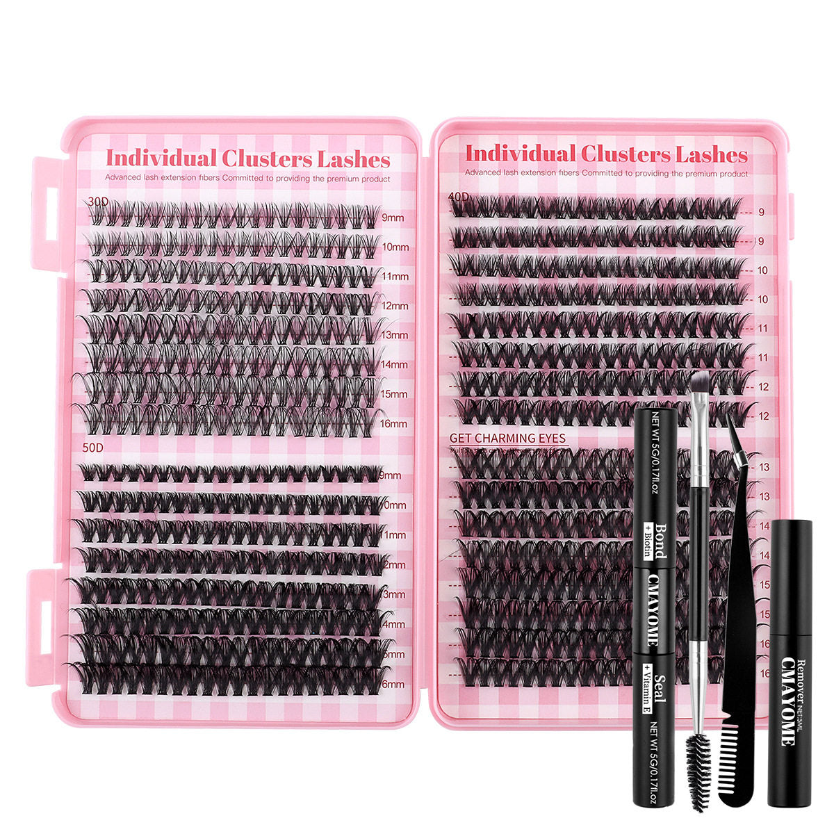 DIY Cluster Lash Extension Kit – D Curl Individual Lashes with Adhesive & Tools
