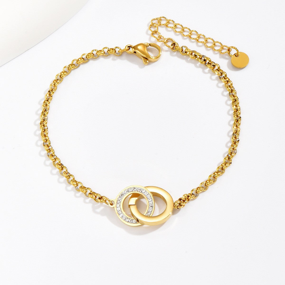 Rhinestone Interlocking Bracelet – Titanium Steel Geometric Bangle