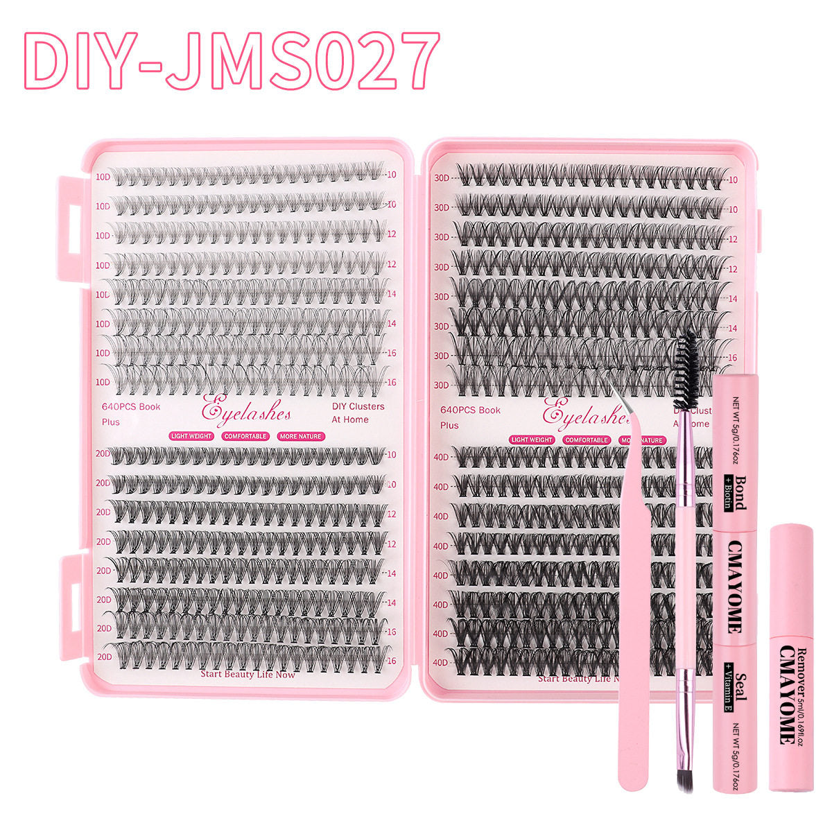 DIY Cluster Lash Extension Kit – D Curl Individual Lashes with Adhesive & Tools