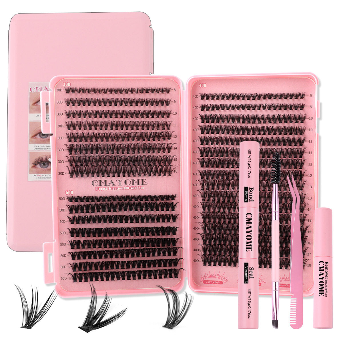 DIY Cluster Lash Extension Kit – D Curl Individual Lashes with Adhesive & Tools