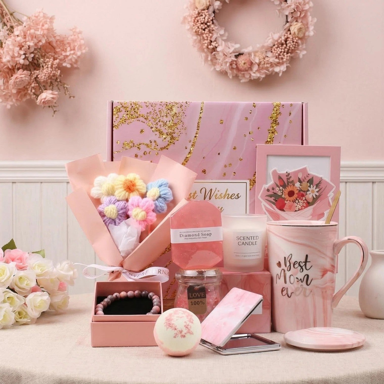 Luxury Spa Gift Basket Set – Pink & Purple Self-Care Gift Box for Women | Birthday, Wedding & Holiday