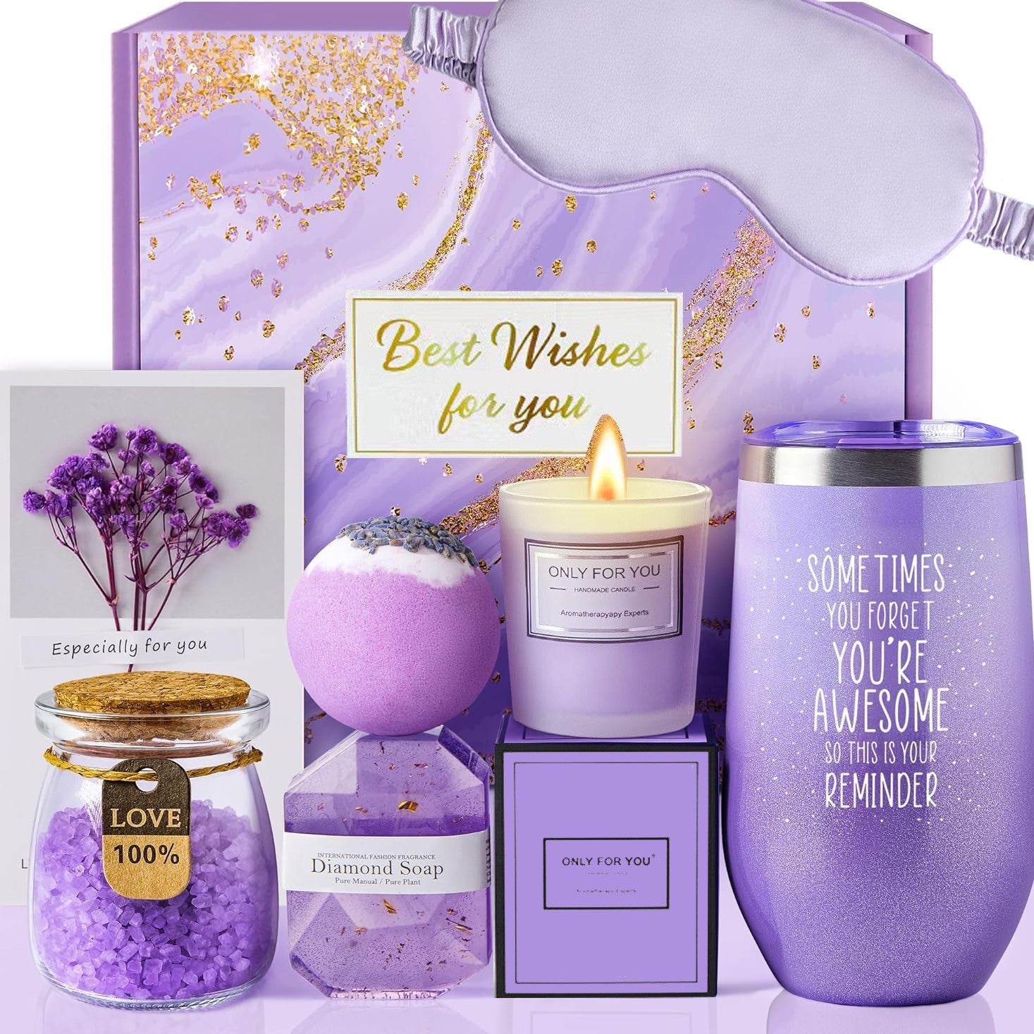 Luxury Spa Gift Basket Set – Pink & Purple Self-Care Gift Box for Women | Birthday, Wedding & Holiday