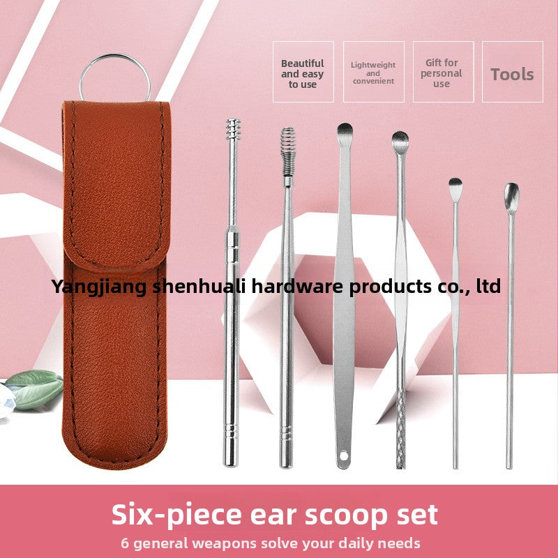 Stainless Steel Ear Cleaning Kit – 6-Piece Spiral Ear Scoop Set