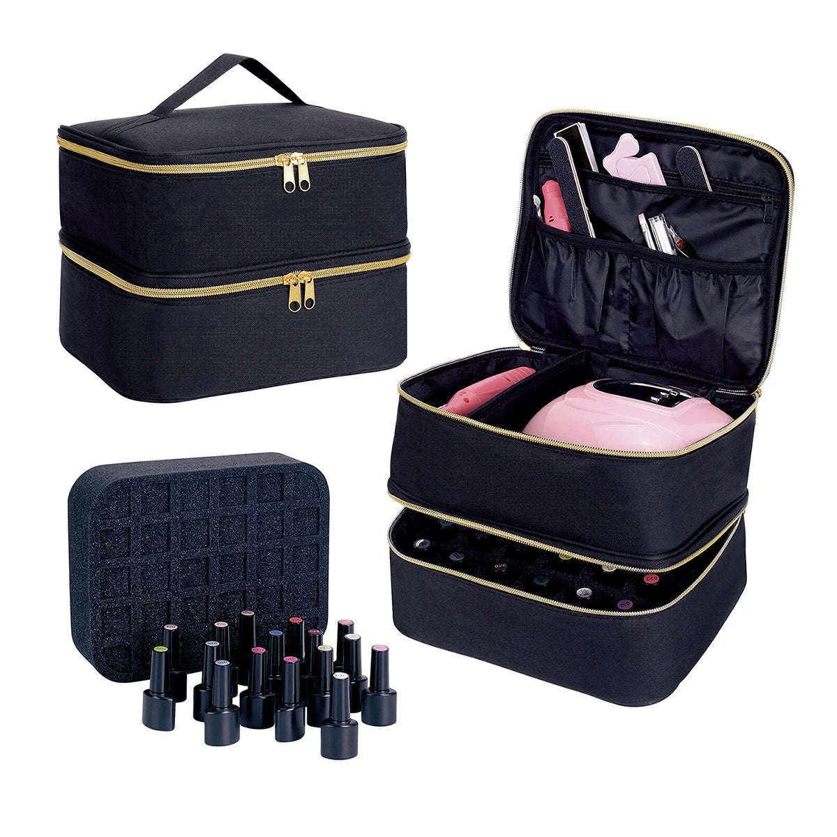 Nail Polish Organizer Handheld Double Layer CosmeticOrganizer Tote Bag For Girls And Women Nail Art, EssentialOil, Cosmetic Set Nanasbeautyholic