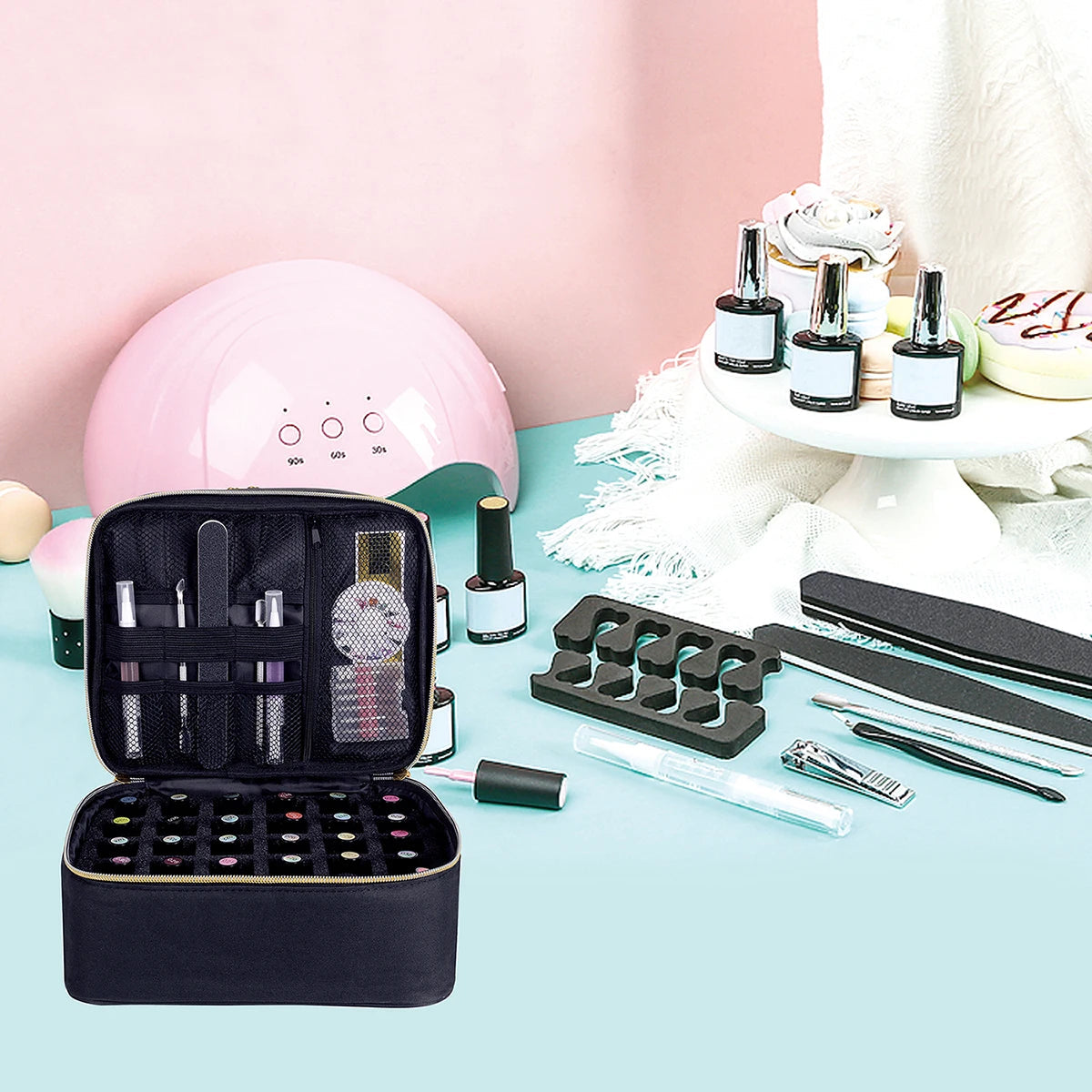 Nail Polish Organizer Handheld Double Layer CosmeticOrganizer Tote Bag For Girls And Women Nail Art, EssentialOil, Cosmetic Set Nanasbeautyholic