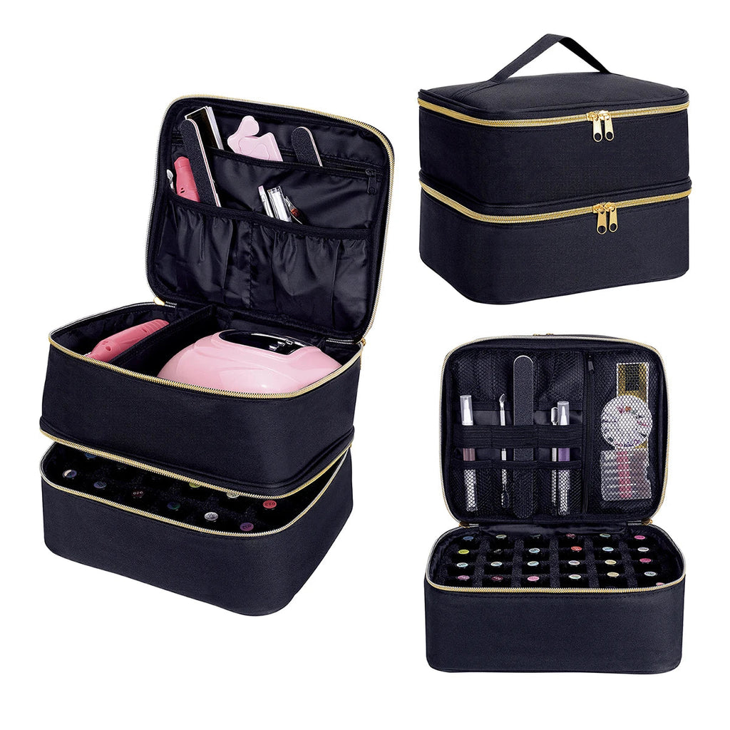 Nail Polish Organizer Handheld Double Layer CosmeticOrganizer Tote Bag For Girls And Women Nail Art, EssentialOil, Cosmetic Set Nanasbeautyholic