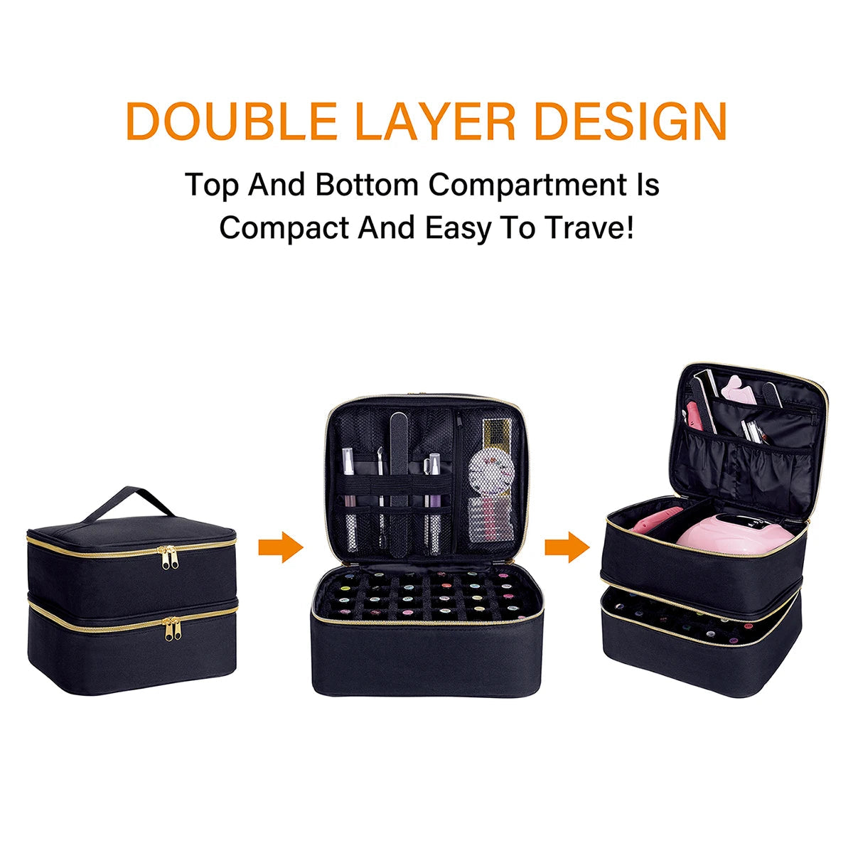 Nail Polish Organizer Handheld Double Layer CosmeticOrganizer Tote Bag For Girls And Women Nail Art, EssentialOil, Cosmetic Set Nanasbeautyholic