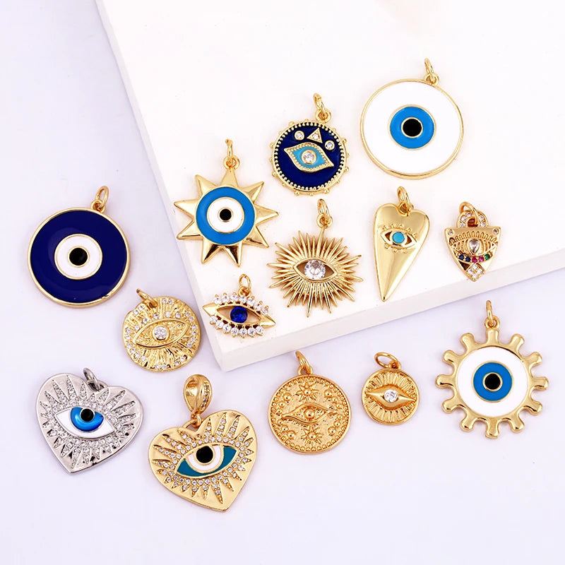 Evil Eye Charm Pendant – 18K Gold Plated CZ Cubic Zirconia | Necklace & Bracelet Jewelry Making