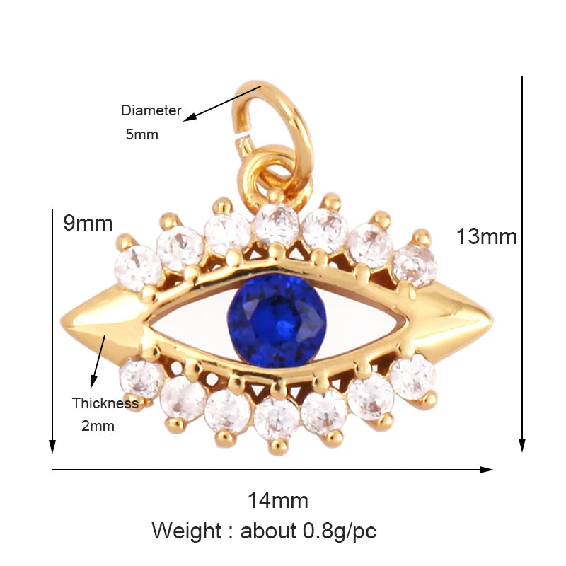 Evil Eye Charm Pendant – 18K Gold Plated CZ Cubic Zirconia | Necklace & Bracelet Jewelry Making