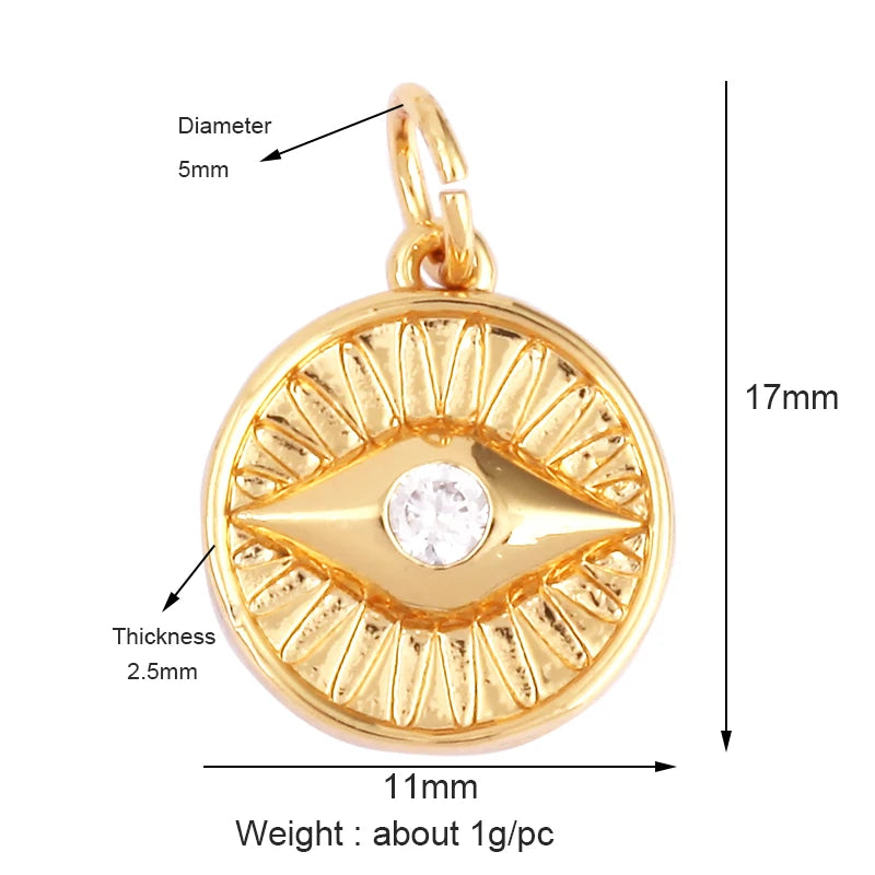 Evil Eye Charm Pendant – 18K Gold Plated CZ Cubic Zirconia | Necklace & Bracelet Jewelry Making