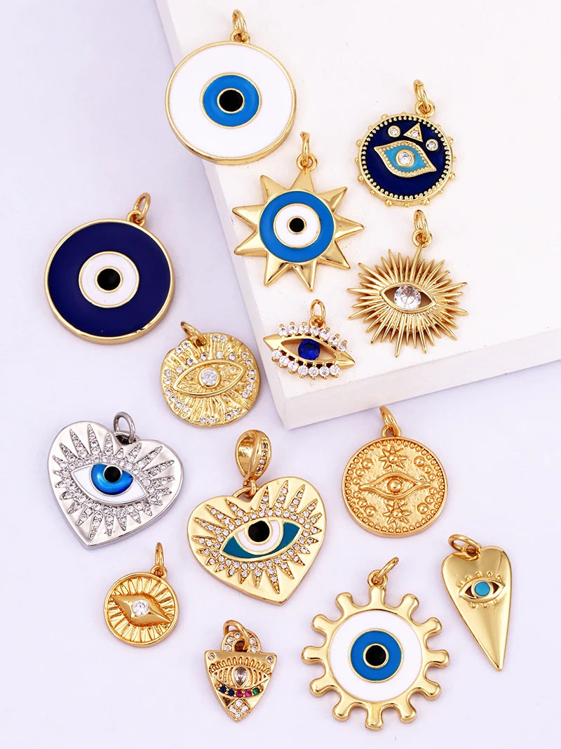 Evil Eye Charm Pendant – 18K Gold Plated CZ Cubic Zirconia | Necklace & Bracelet Jewelry Making