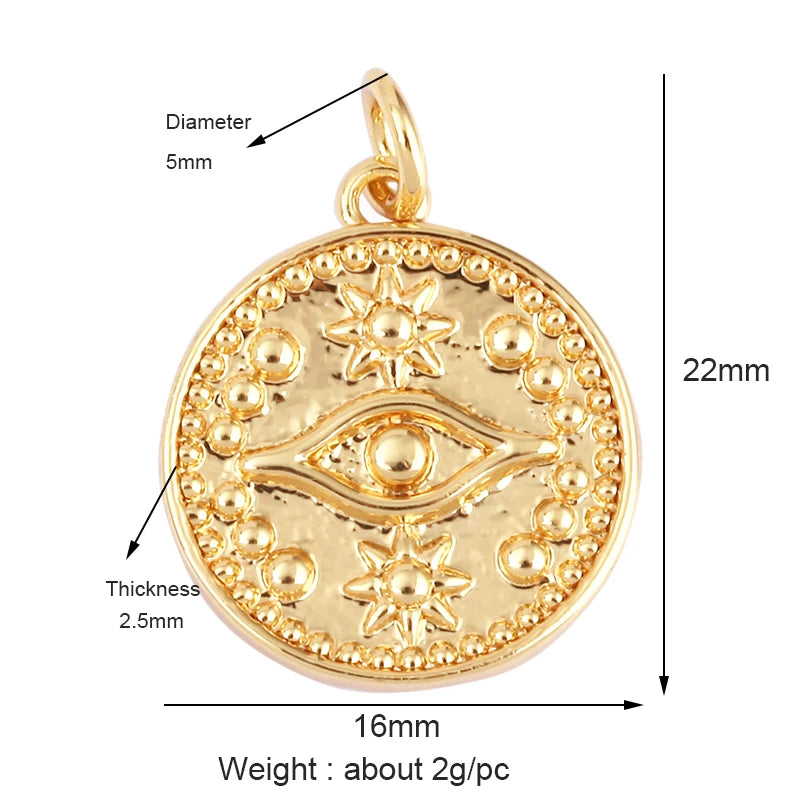 Evil Eye Charm Pendant – 18K Gold Plated CZ Cubic Zirconia | Necklace & Bracelet Jewelry Making