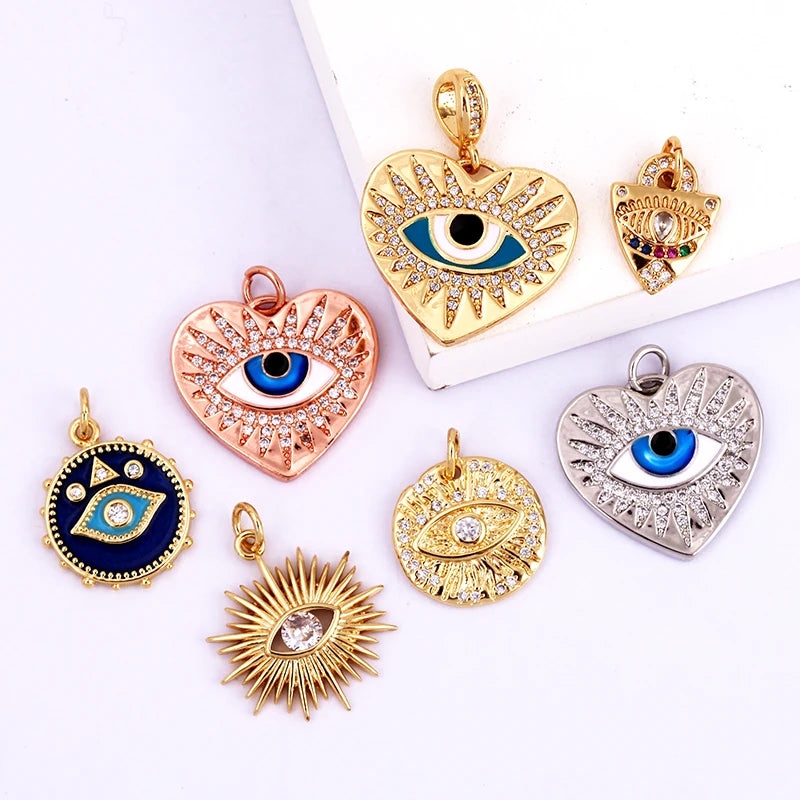 Evil Eye Charm Pendant – 18K Gold Plated CZ Cubic Zirconia | Necklace & Bracelet Jewelry Making