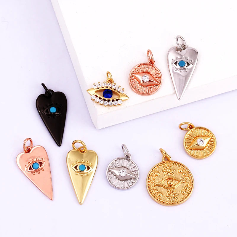 Evil Eye Charm Pendant – 18K Gold Plated CZ Cubic Zirconia | Necklace & Bracelet Jewelry Making