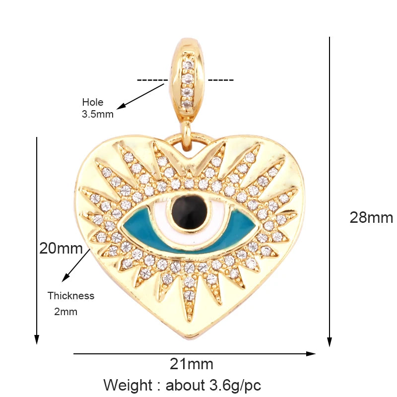 Evil Eye Charm Pendant – 18K Gold Plated CZ Cubic Zirconia | Necklace & Bracelet Jewelry Making