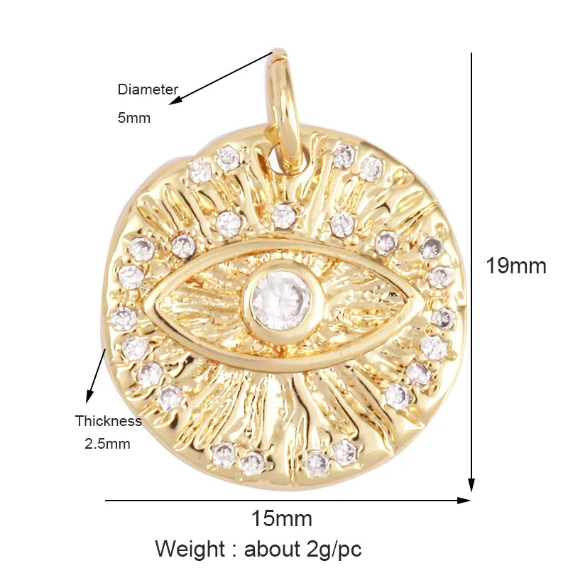 Evil Eye Charm Pendant – 18K Gold Plated CZ Cubic Zirconia | Necklace & Bracelet Jewelry Making