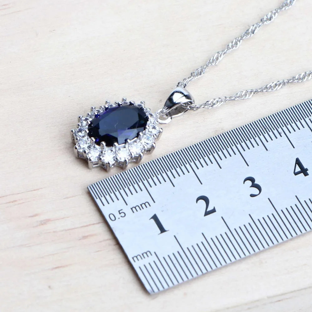 Sterling Silver Zircon Bridal Jewelry Set | Necklace, Earrings, Ring & Bracelet | Free Jewelry Box