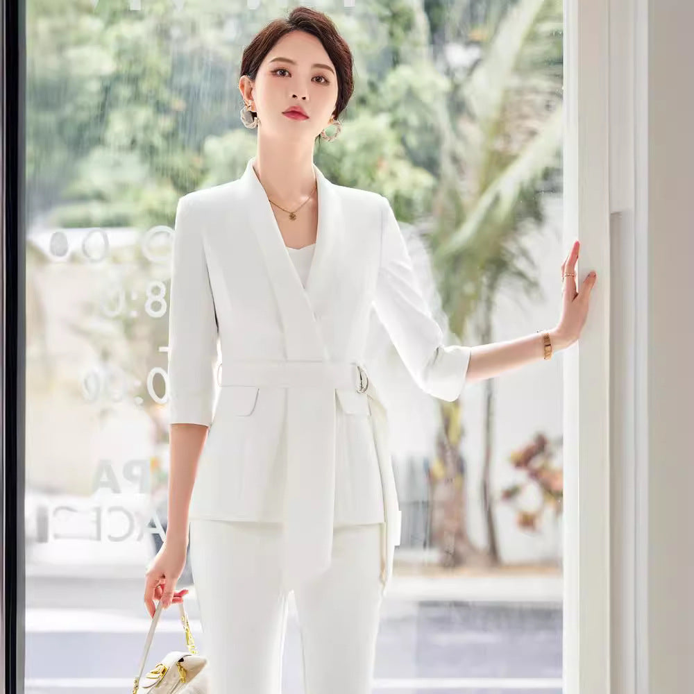Women's Professional Blazer Suit Set – 3/4 Sleeve Jacket with Skirt or Trousers | Black & White