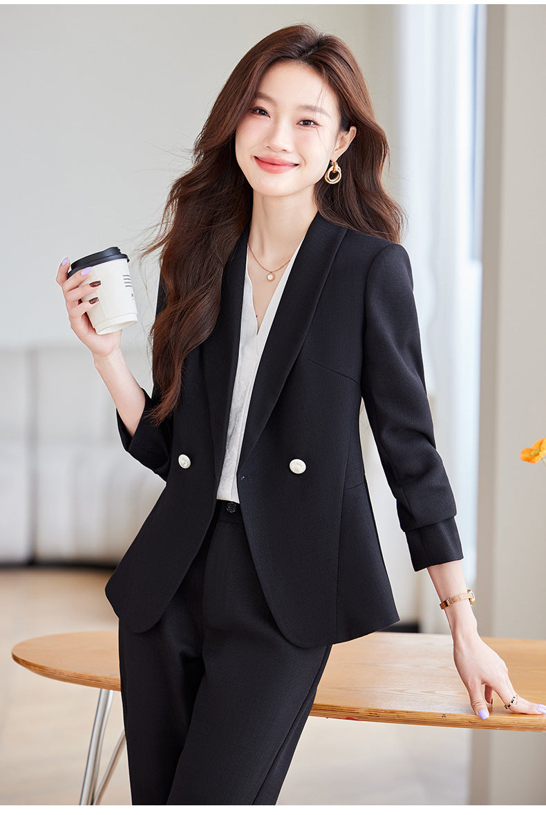 Women's Elegant Blazer Suit – Business Wear Jacket & Trousers Set | Black, Red & Apricot | 2024