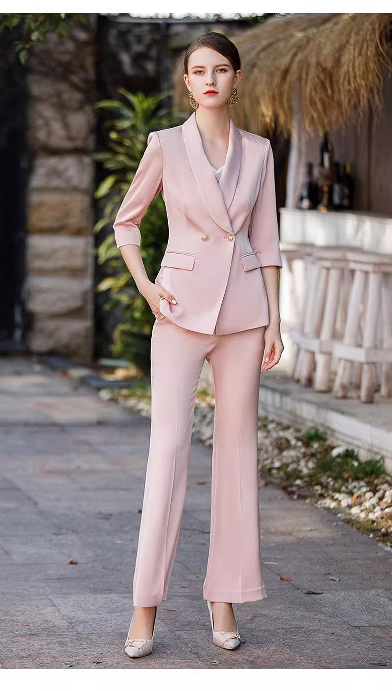 Women's Pink Blazer Suit Set – Elegant Long Sleeve Jacket & Trousers | Professional Wear
