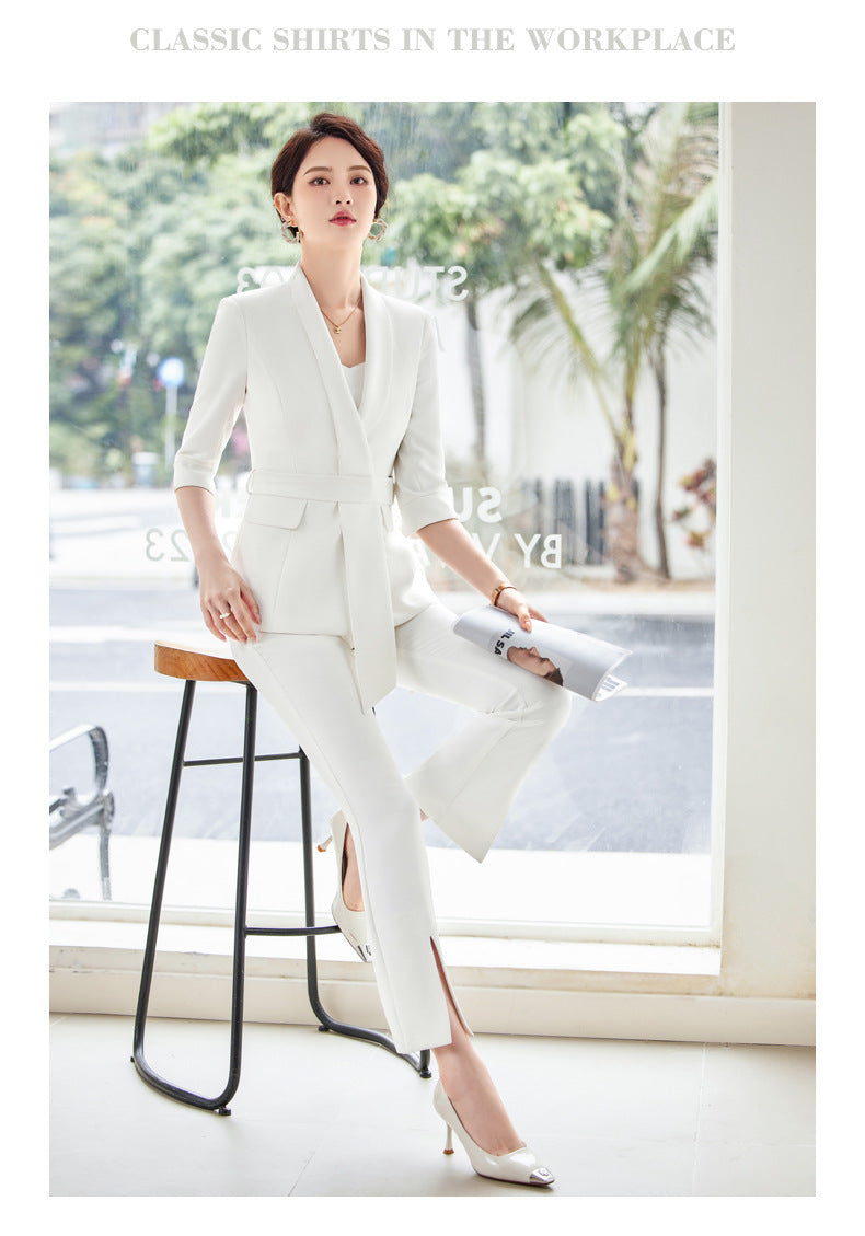 Women's Professional Blazer Suit Set – 3/4 Sleeve Jacket with Skirt or Trousers | Black & White