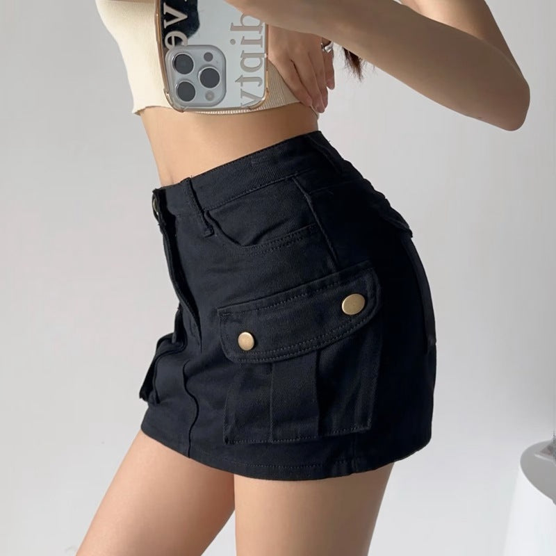 Women's High Waist Denim Mini Skirt – A-Line Pocket Skirt | Retro Hot Girl Style