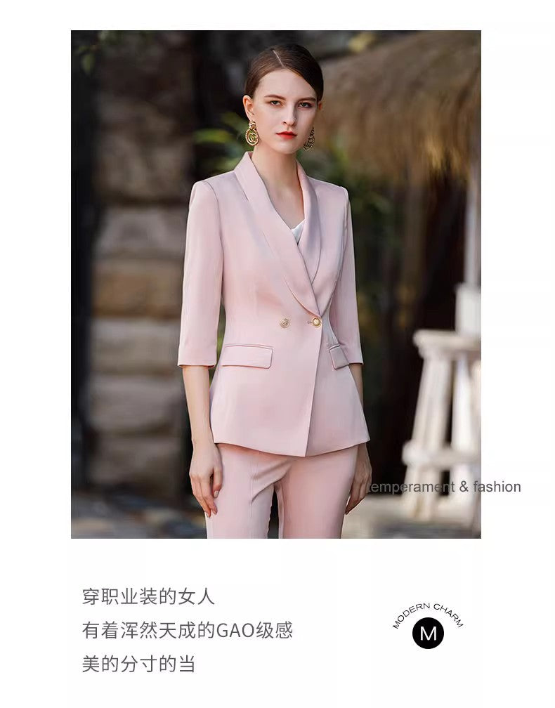Women's Pink Blazer Suit Set – Elegant Long Sleeve Jacket & Trousers | Professional Wear