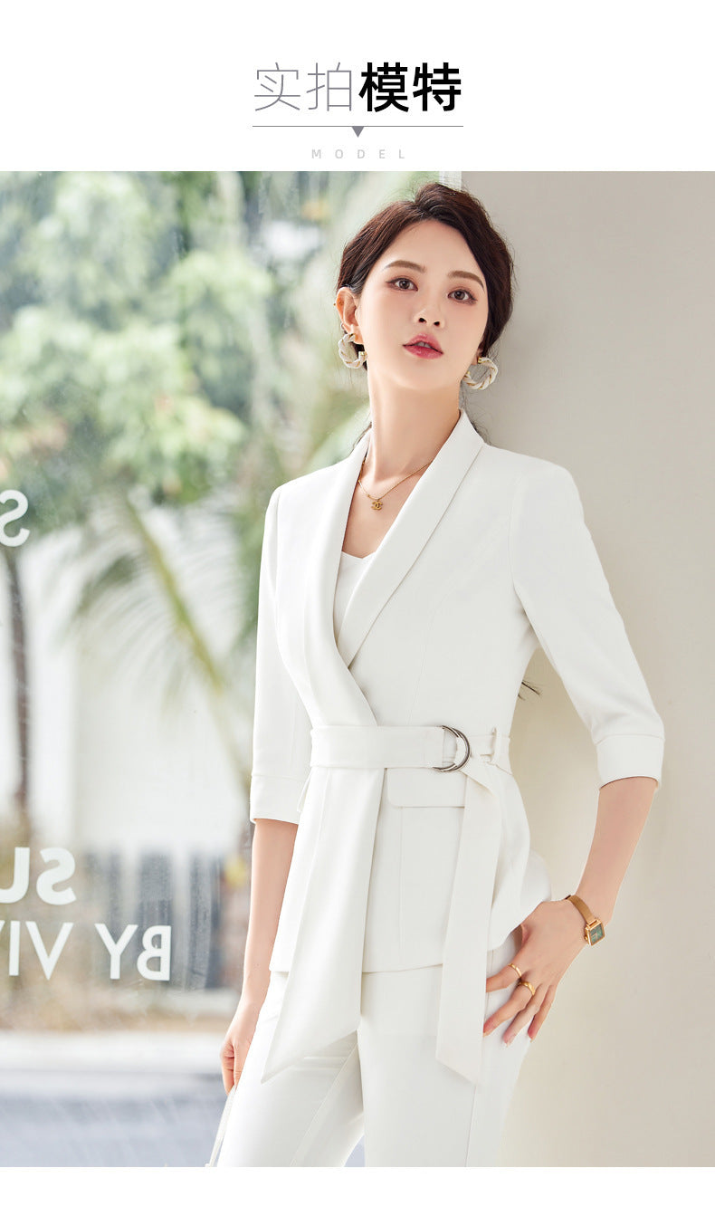 Women's Professional Blazer Suit Set – 3/4 Sleeve Jacket with Skirt or Trousers | Black & White