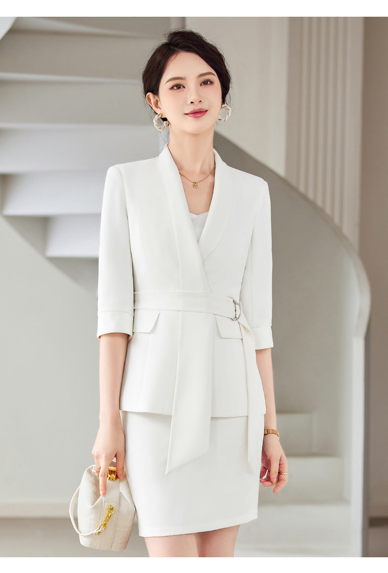 Women's Professional Blazer Suit Set – 3/4 Sleeve Jacket with Skirt or Trousers | Black & White