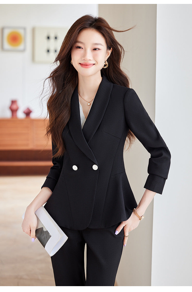 Women's Elegant Blazer Suit – Business Wear Jacket & Trousers Set | Black, Red & Apricot | 2024