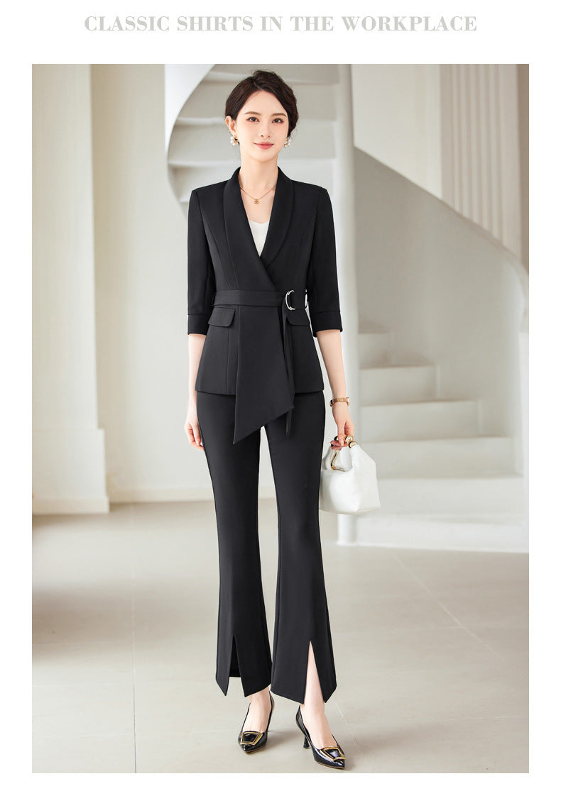 Women's Professional Blazer Suit Set – 3/4 Sleeve Jacket with Skirt or Trousers | Black & White