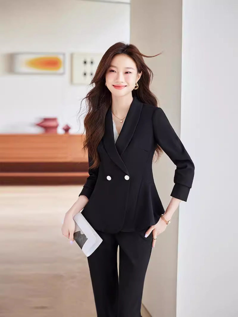 Women's Elegant Blazer Suit – Business Wear Jacket & Trousers Set | Black, Red & Apricot | 2024