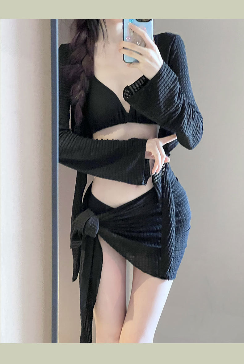 Women's 4-Piece Long Sleeve Bikini Swimsuit Set | Sexy Split Swimwear
