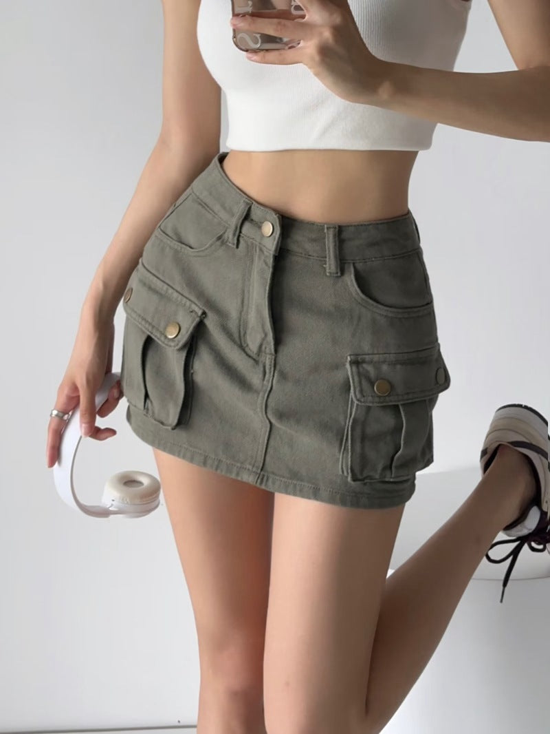 Women's High Waist Denim Mini Skirt – A-Line Pocket Skirt | Retro Hot Girl Style