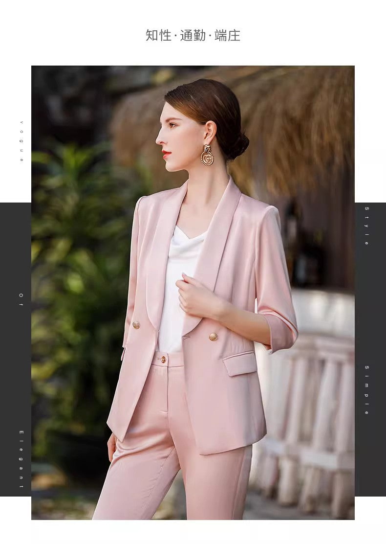 Women's Pink Blazer Suit Set – Elegant Long Sleeve Jacket & Trousers | Professional Wear